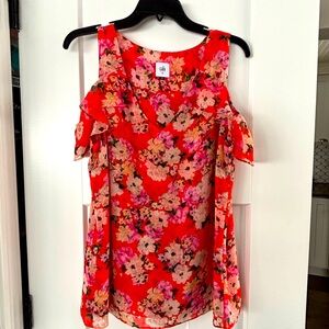 Cabi- Lush Blouse Orange Floral Cold Shoulder Top Style 5352 Size‎ medium